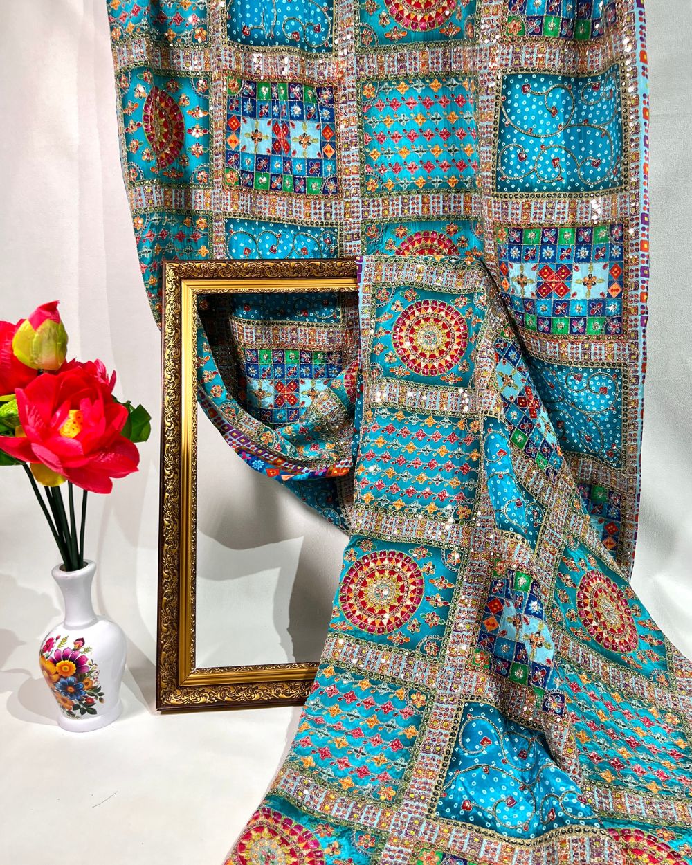Natural Crepe Work Sky Blue Colour 42 Inches Width