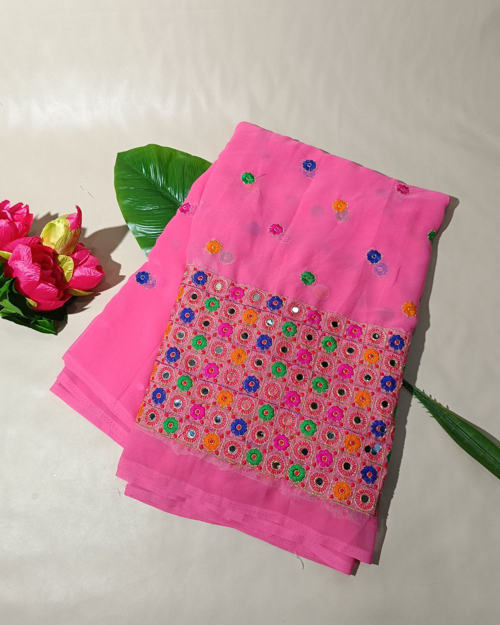 Georgette Work Rose Pink Colour 46 Inches Width