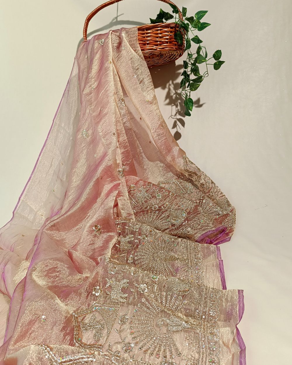 Hiranya with Border Work Onion Pink Colour 44 Inches Width