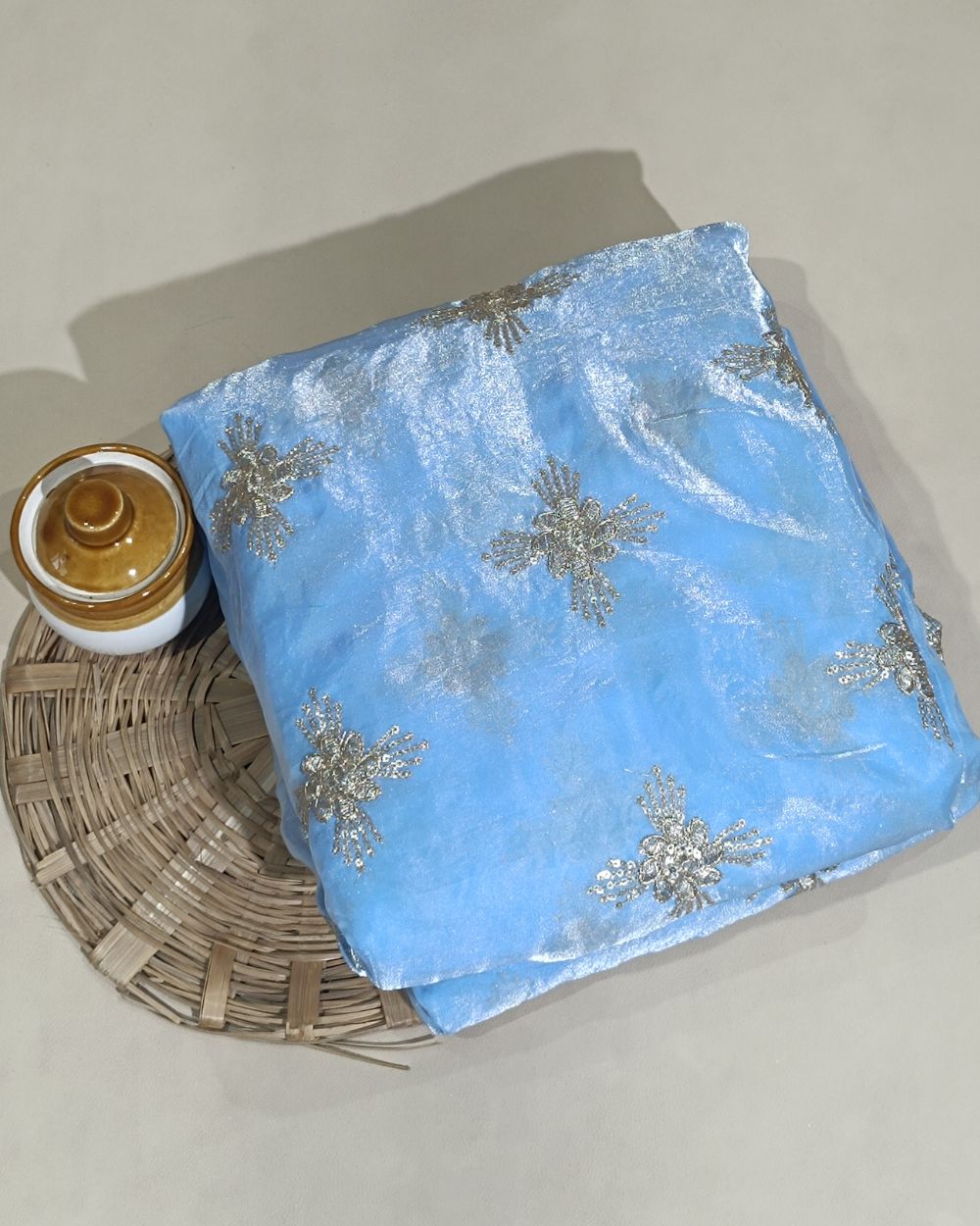 Space Silk Work Sky Blue Colour 42 Inches Width