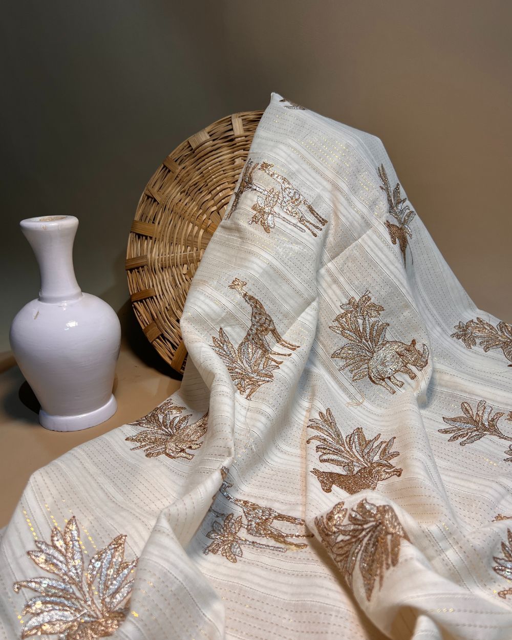 Premium Cotton Lurex Work Off White Colour 44 Inches Width