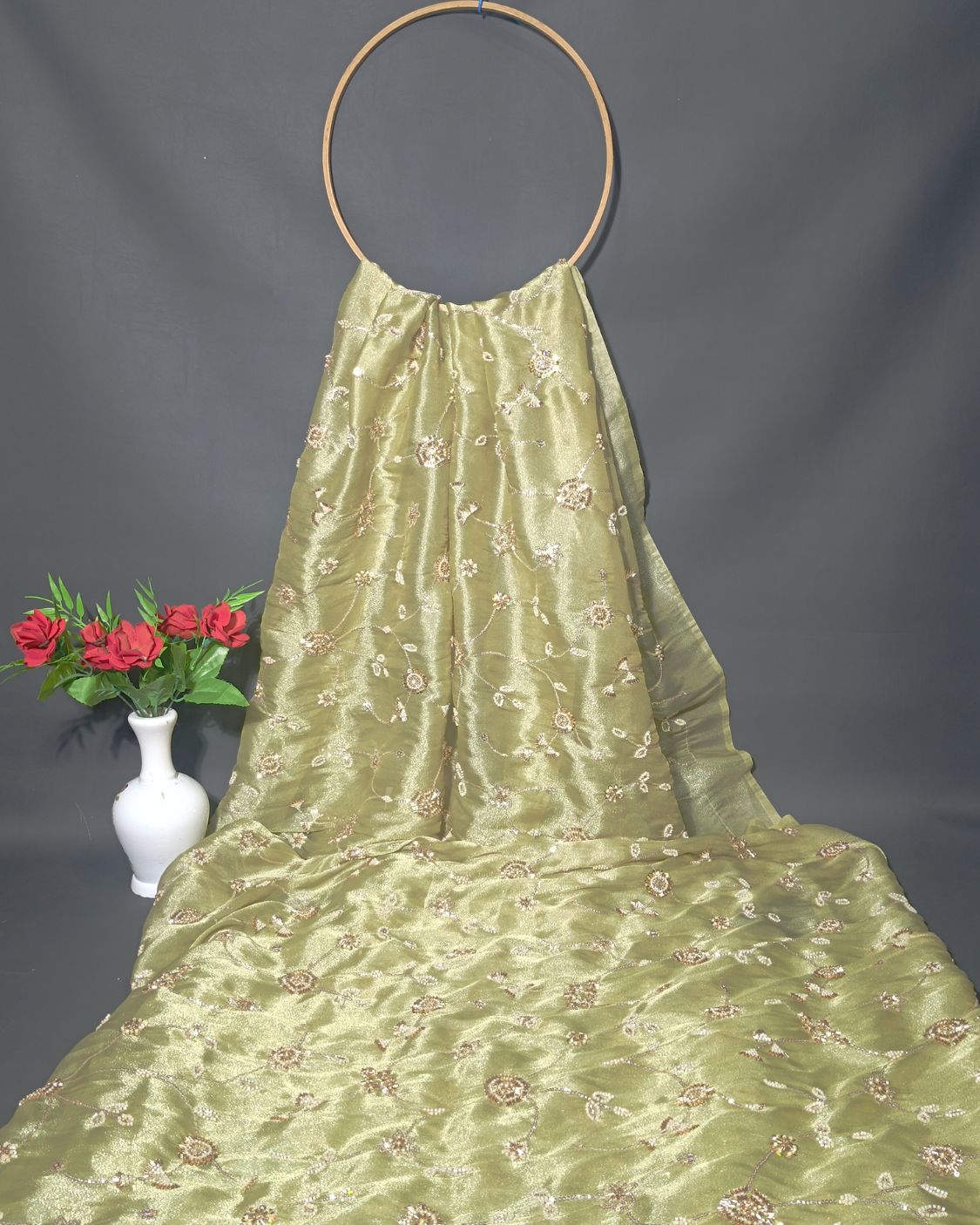 Shimmer Silk Work Pastel Pista Colour 42 Inches Width