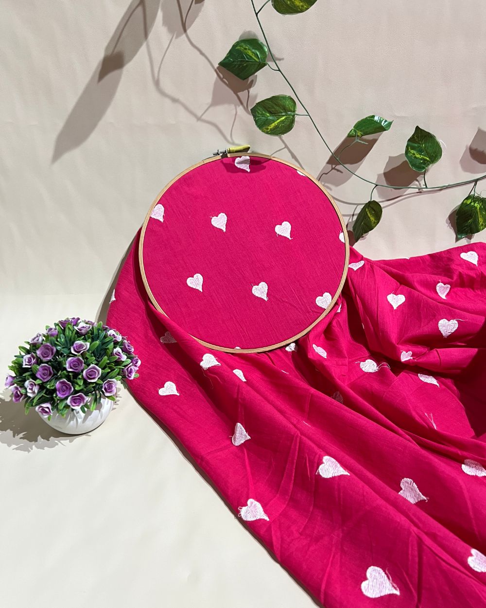 Kora Cotton Work Hot Pink Colour 42 Inches Width