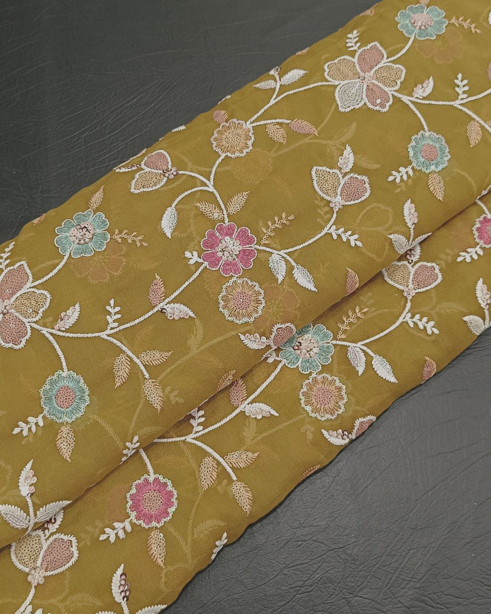 Georgette Work Mustard Yellow Colour 42 Inches Width