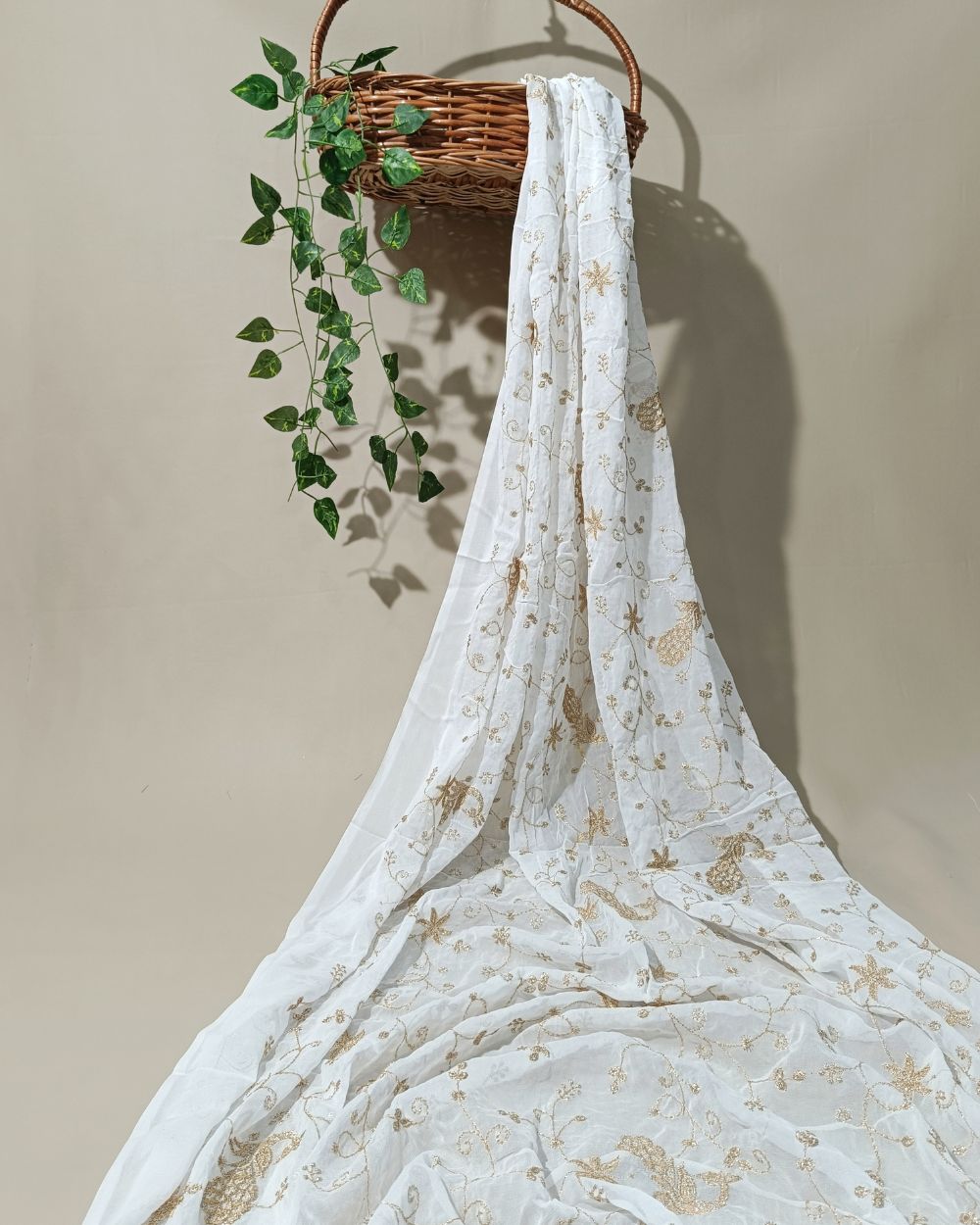 Dyeable Lucknowi Work Viscose Georgette White Colour 44 inches width
