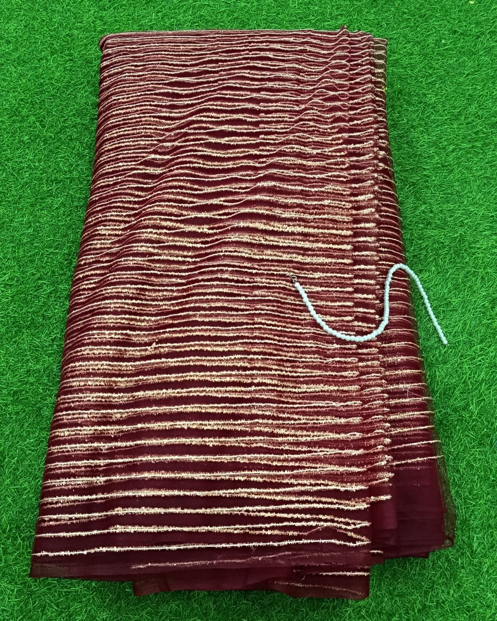 Net Work Zari Maroon Colour 55 Inches Width