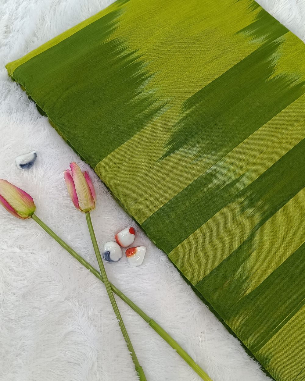 Woven Pure Cotton Ikat Mehandi Green Colour 42 Inches Width