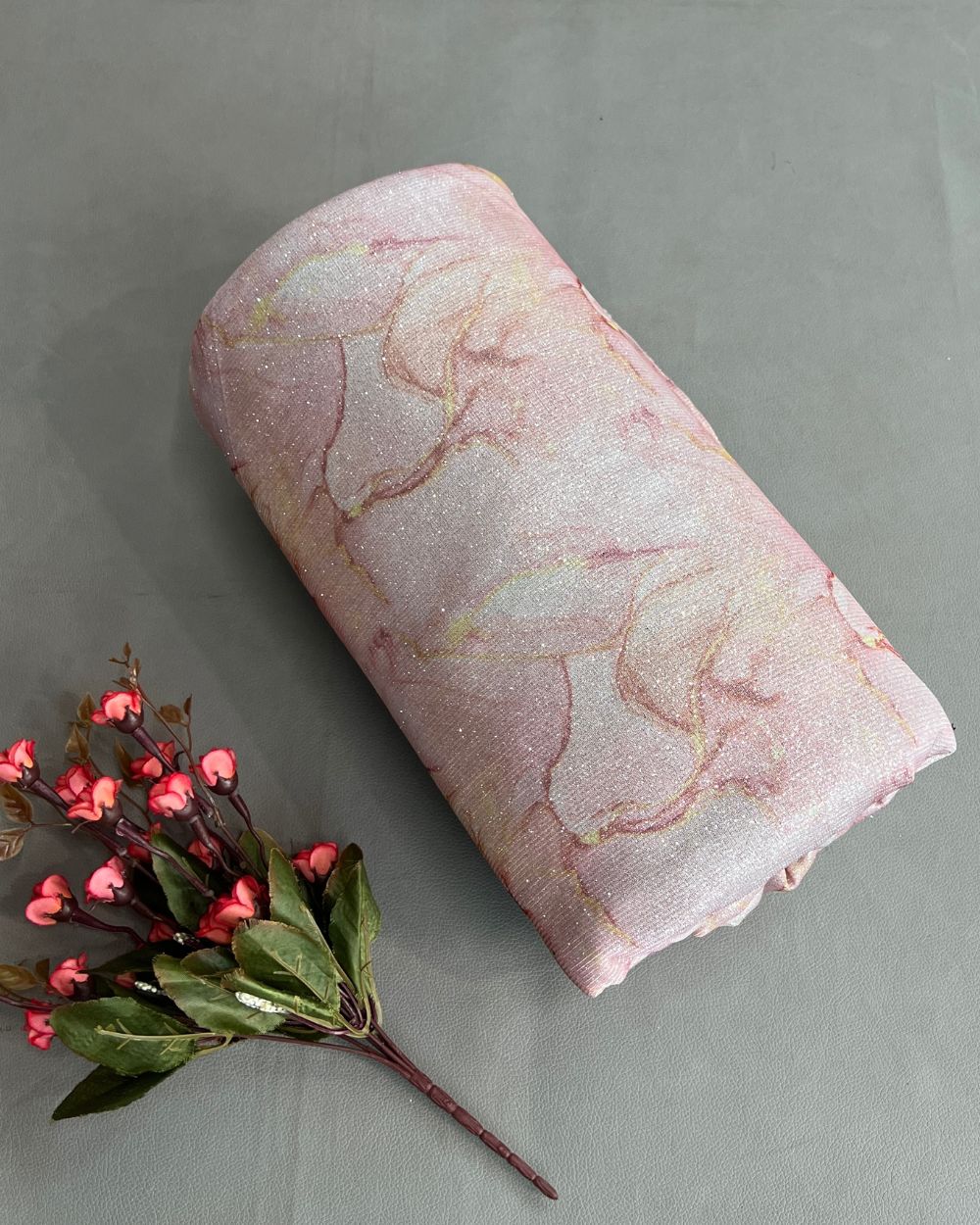 Imported Digital Printed Sparkle Dark Peach Colour 55 Inches Width