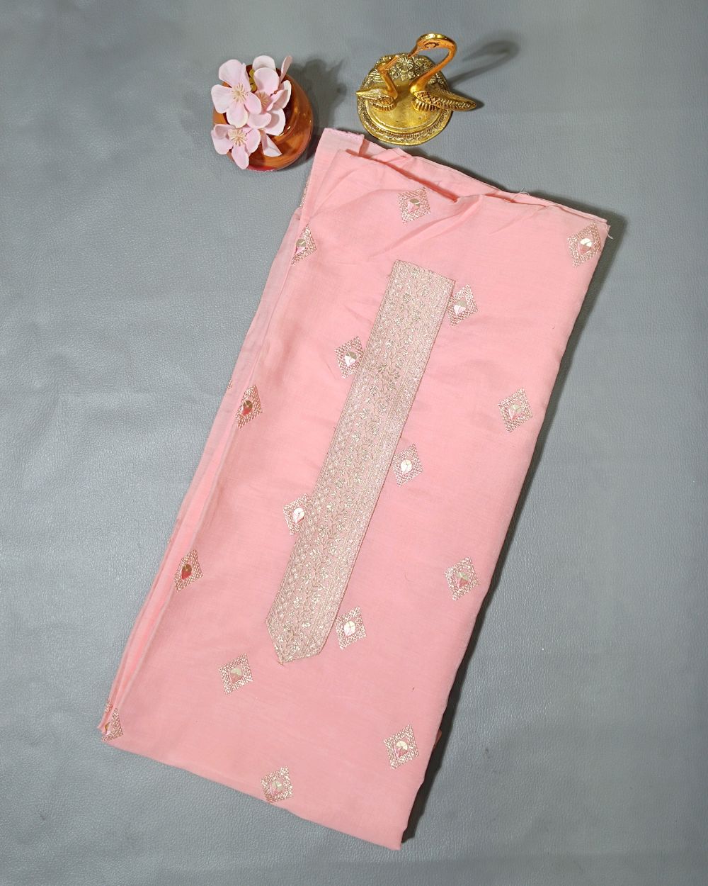 Cambri Cotton Work Unstitched Top Pattern Peach Colour 48 Inches Width