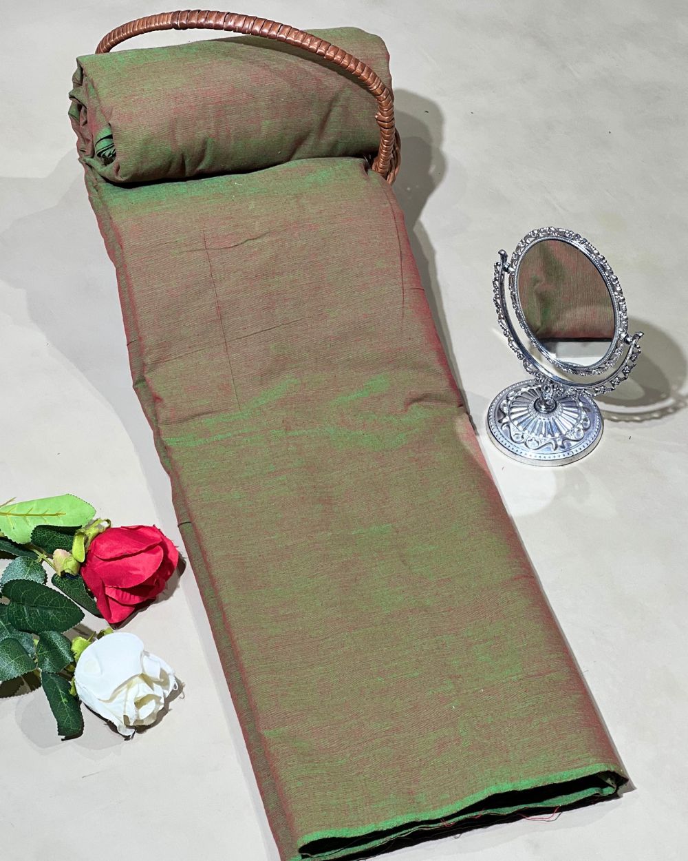 Plain Khadi Cotton Fabric Mehandi Green Colour 45 Inches Width