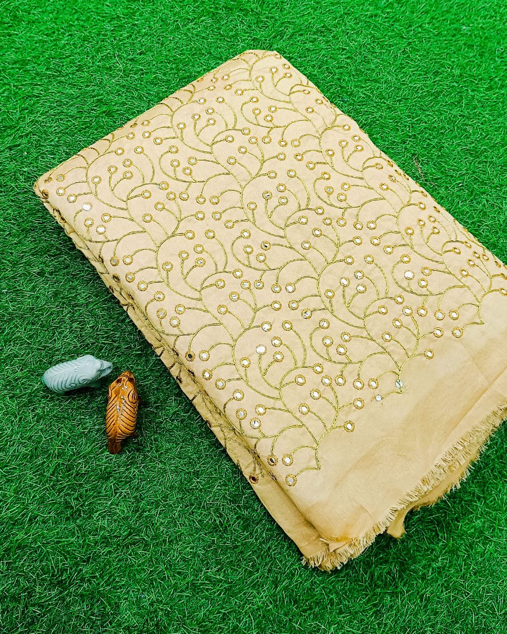 Cotton Silk Abla Work Golden Colour 44 Inches Width