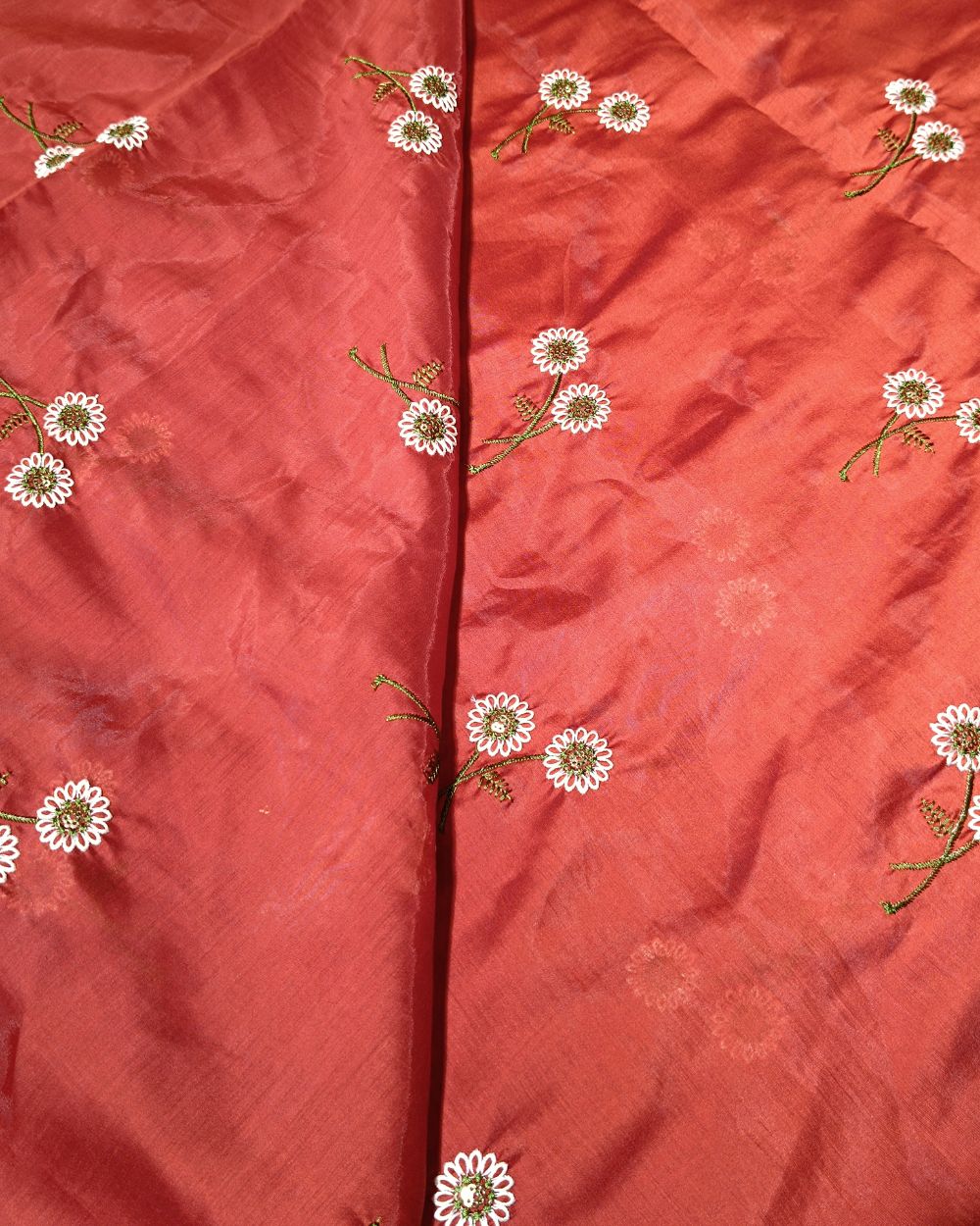Chanderi Mal Cotton with Thread Work Red Oxide Colour 43 Inches Width