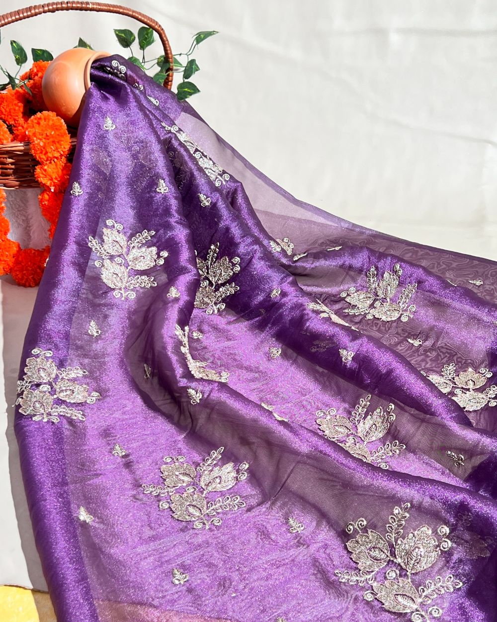 Chandanya Silk Work Pastel Grape  Colour 44 Inches Width