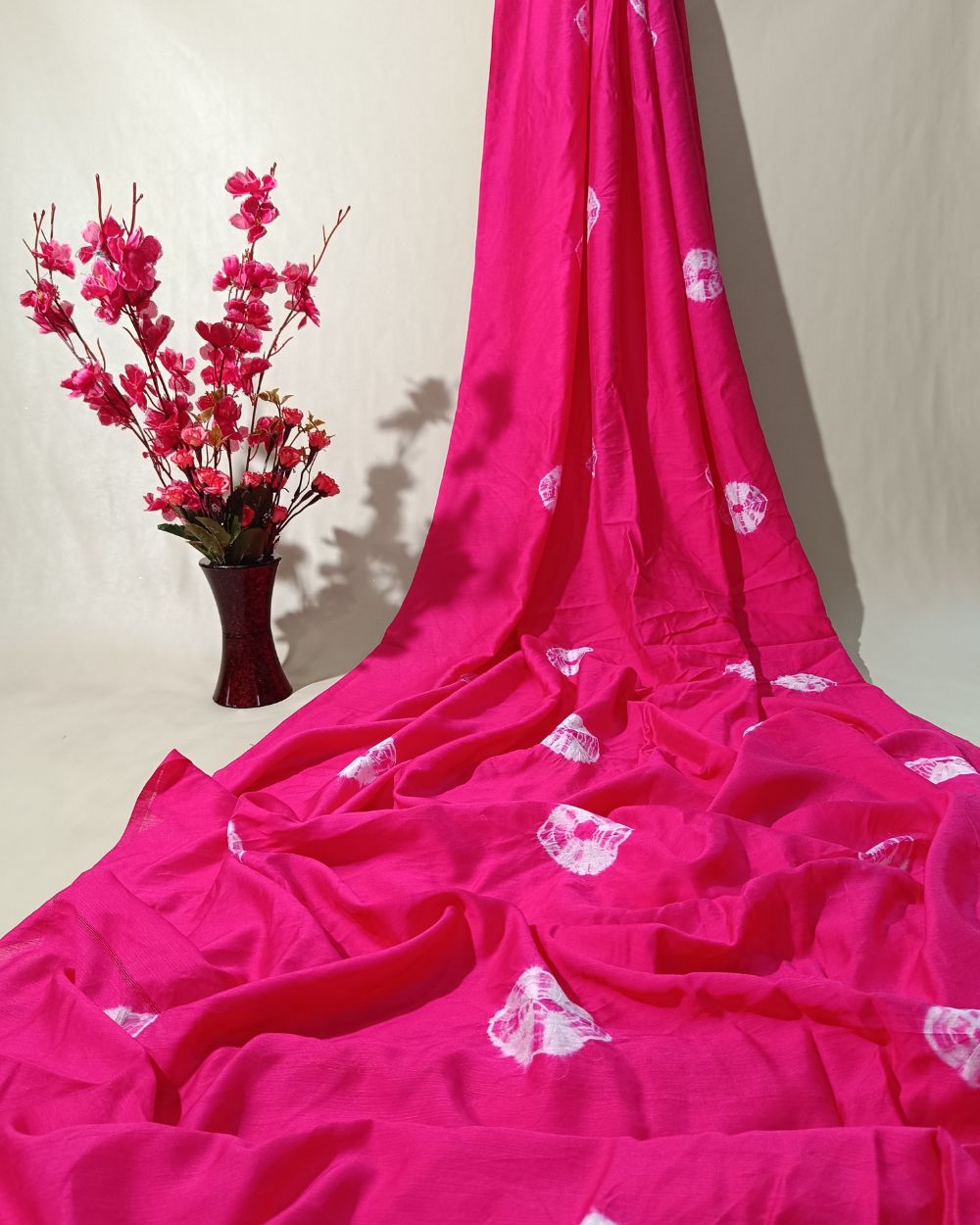 Chanderi Cotton with Shibori Print Rani Pink Colour 46 Inches Width