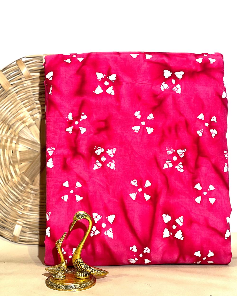 Cotton Hand Blocked Wax Batik Print Pink Colour 45 Inches Width