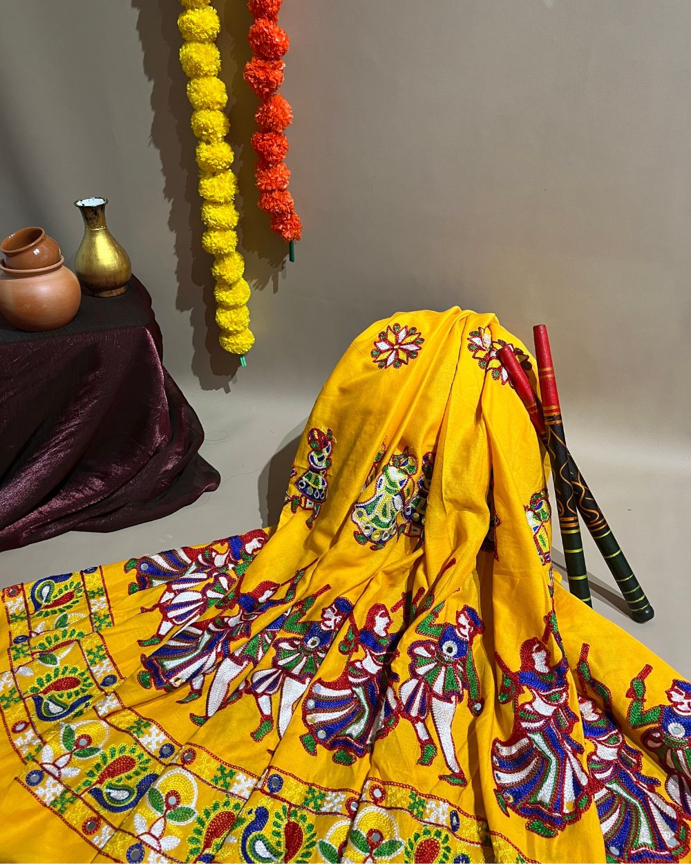 Rayon Gamthi(Rajasthani) Work Yellow (Multicolor) 45 Inches Width