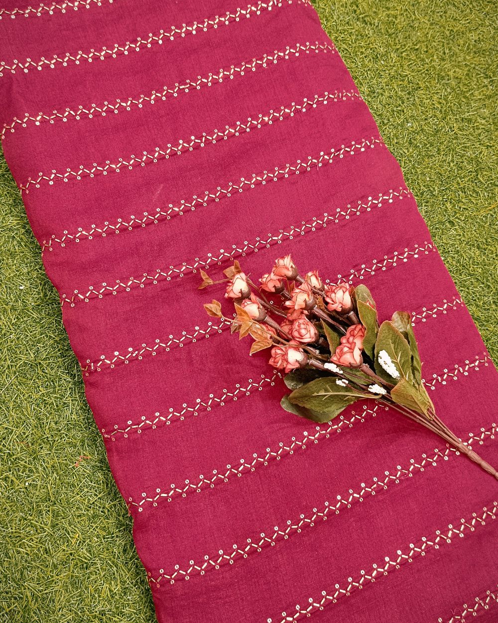 Jute Work Dark Rani Pink Colour 42 Inches Width