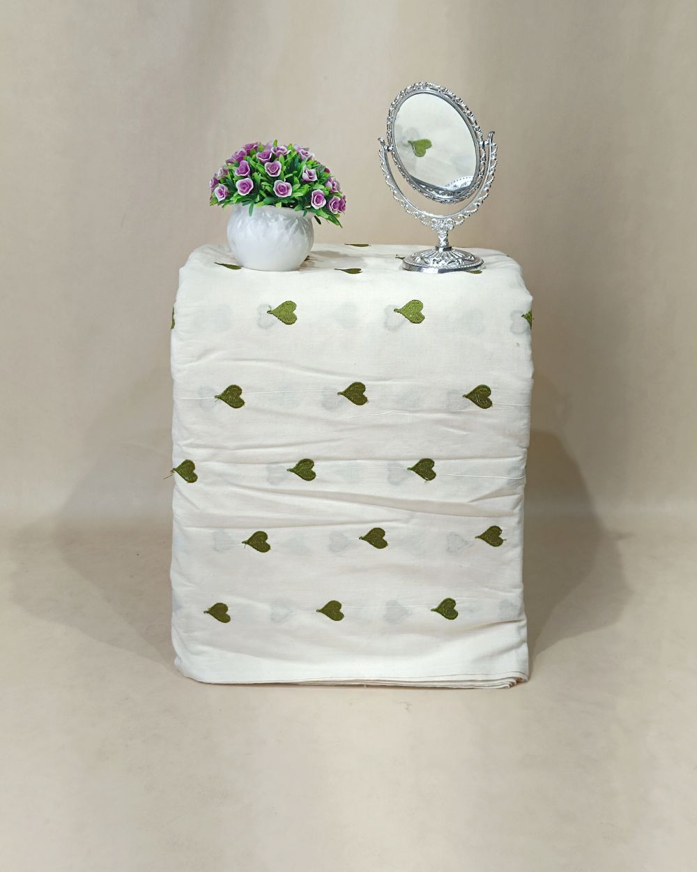 Kora Cotton Work Mehandi Green 45 Inches Width