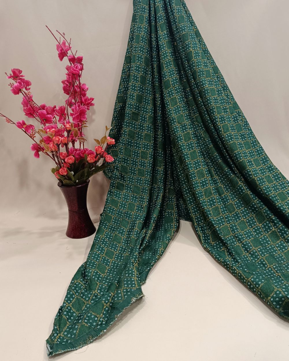 Jacquard Dola Silk Bottle Green Colour 44 Inches Width