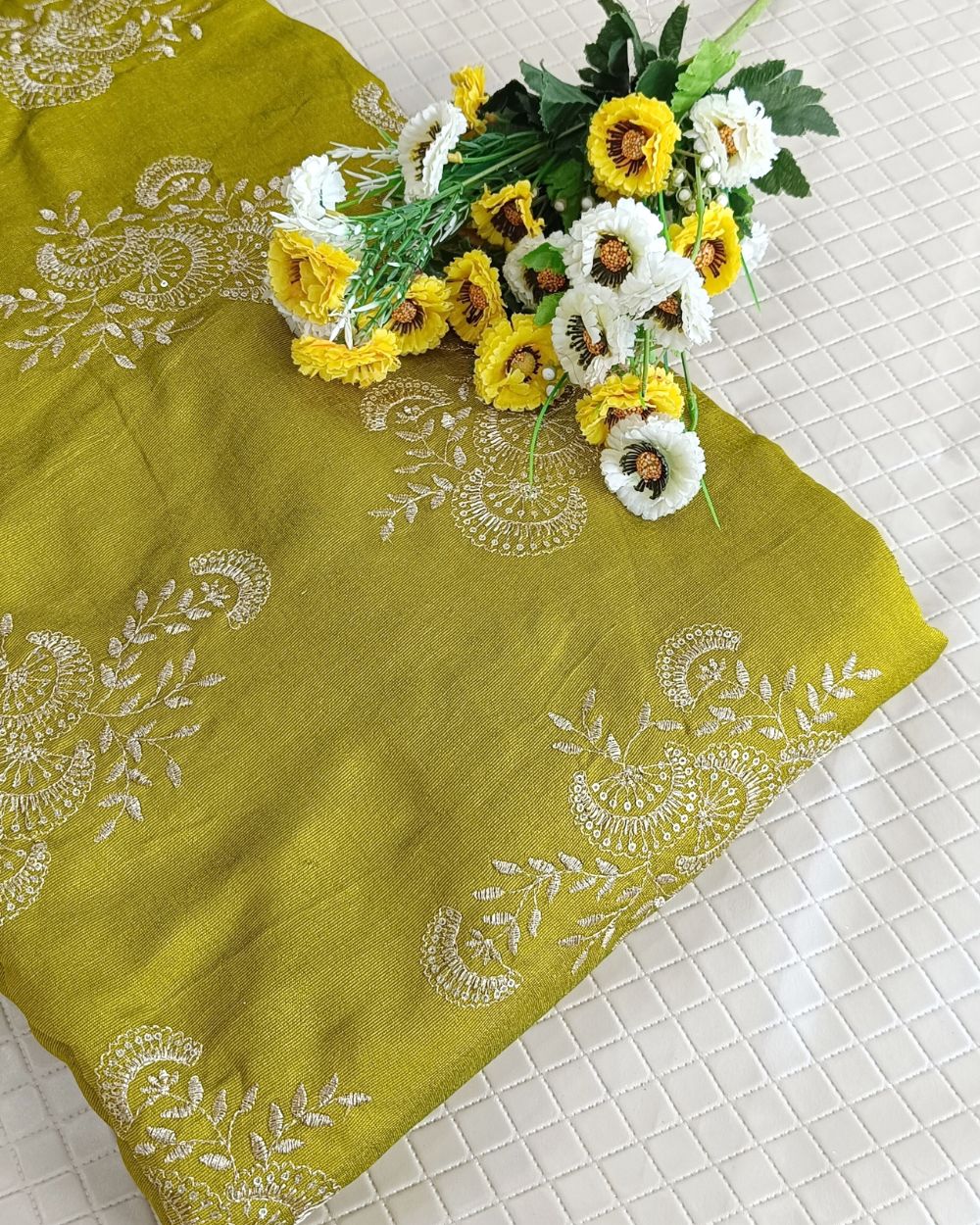 Jute Work Mehendi Green Colour 42 Inches Width