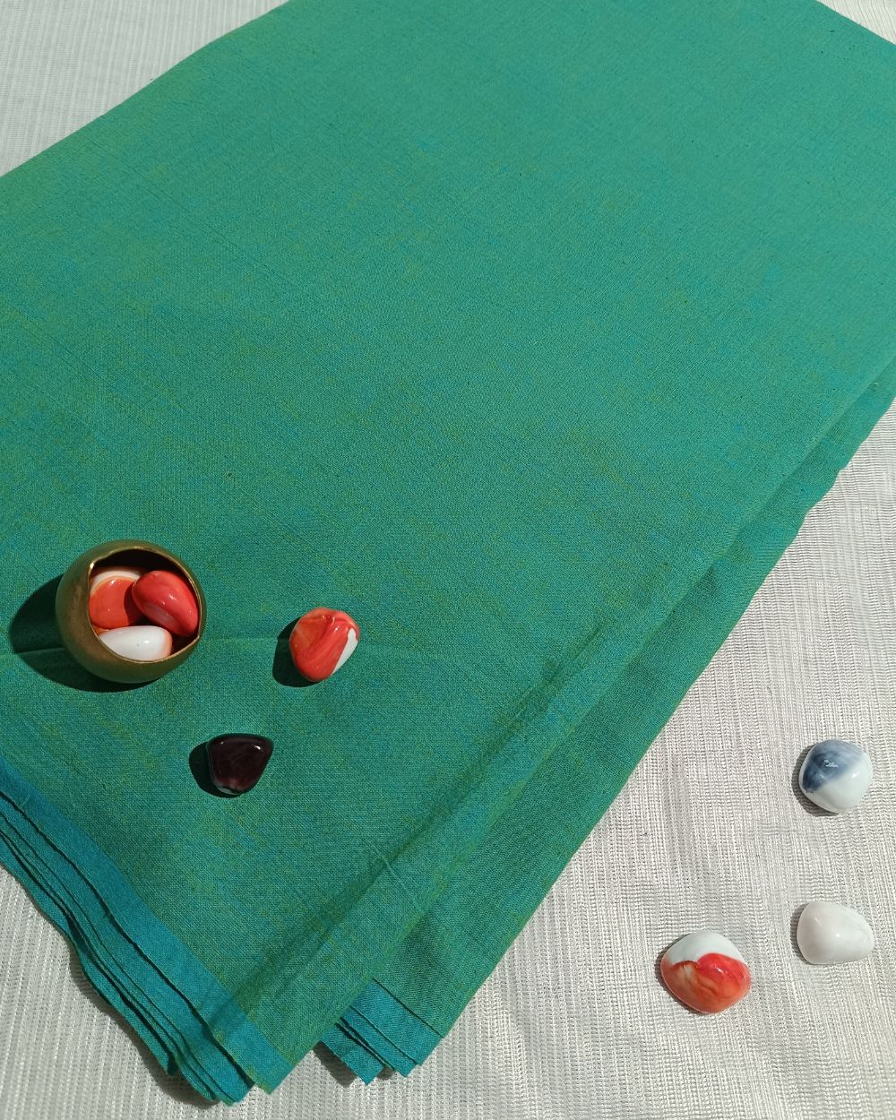 Plain Khadi Cotton Fabric Peacock Green Colour 45 Inches Width