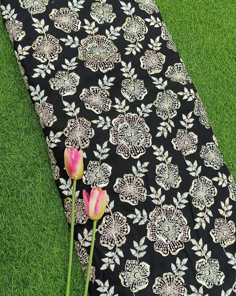 Cotton Work Black Colour 43 Inches Width