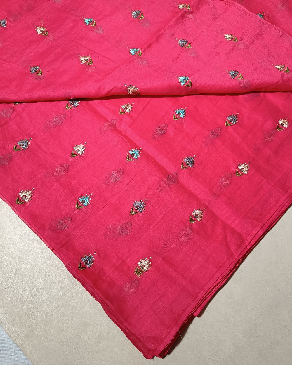 Mal Cotton with Thread Work Carrot Pink Colour 40 Inches Width
