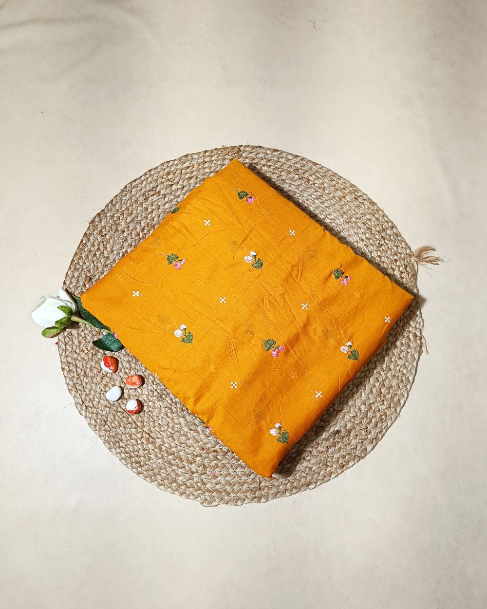 Mal Cotton with Thread Work Turmeric Yellow Colour 40 Inches Width