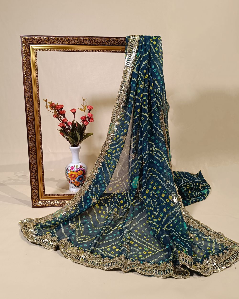 Georgette  Bandhani Dupatta with Cut Work Border Kerosene Colour 37 Inches Width
