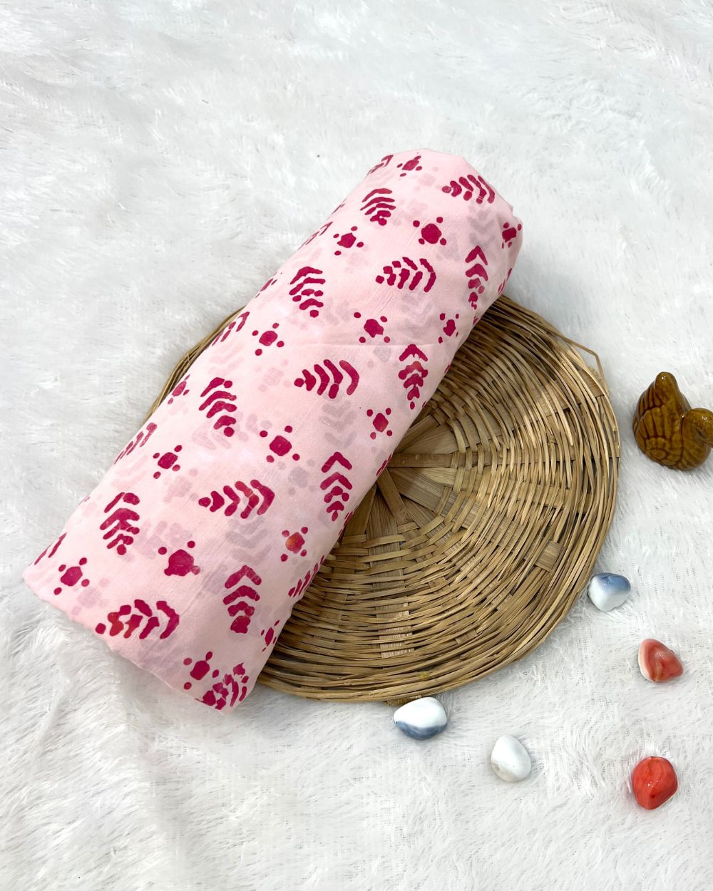 Cotton Hand Blocked Wax Bubble Batik Print Blush Pink Colour 42 Inches Width