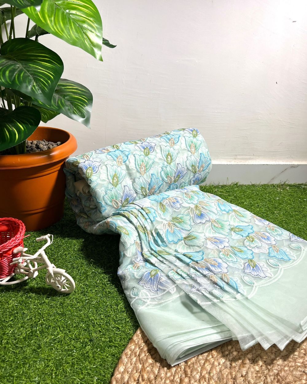 Imported Korean Net Work Mint Blue Colour 57 Inches Width