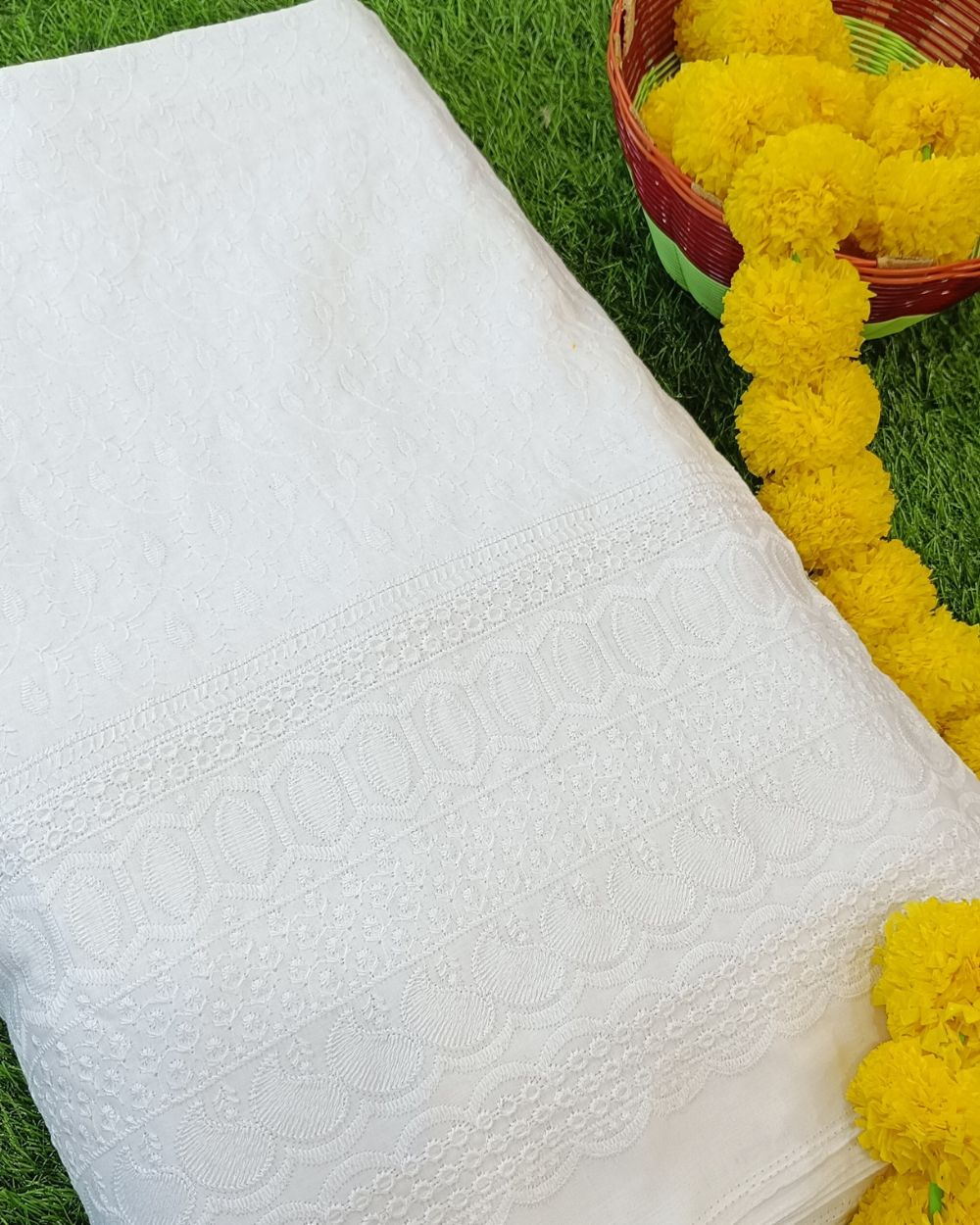 Chikankari Cotton With Border Work White Colour 44 Inches Width