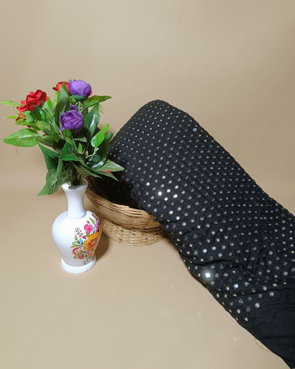 Rayon Abla Work Black Colour 44 inches width