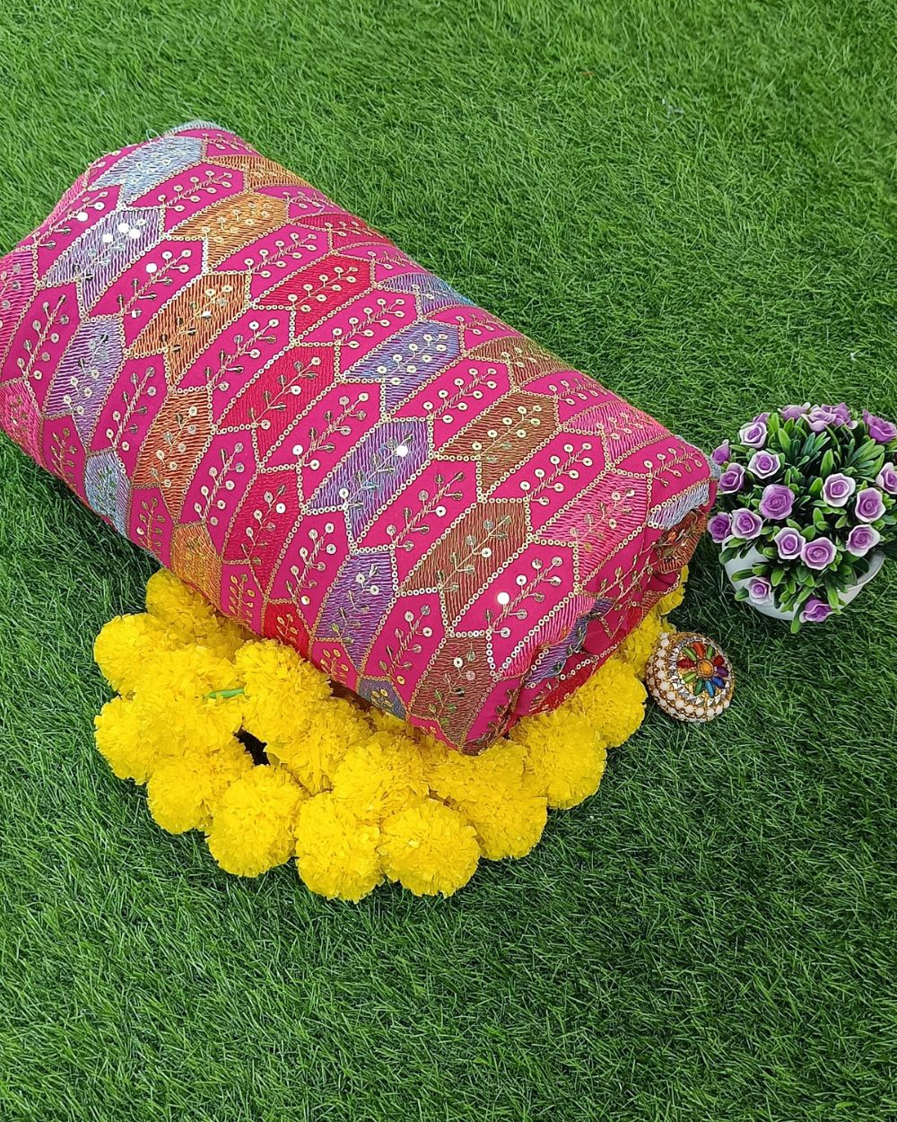 Georgette Work Dark Pink Colour 44 Inches Width