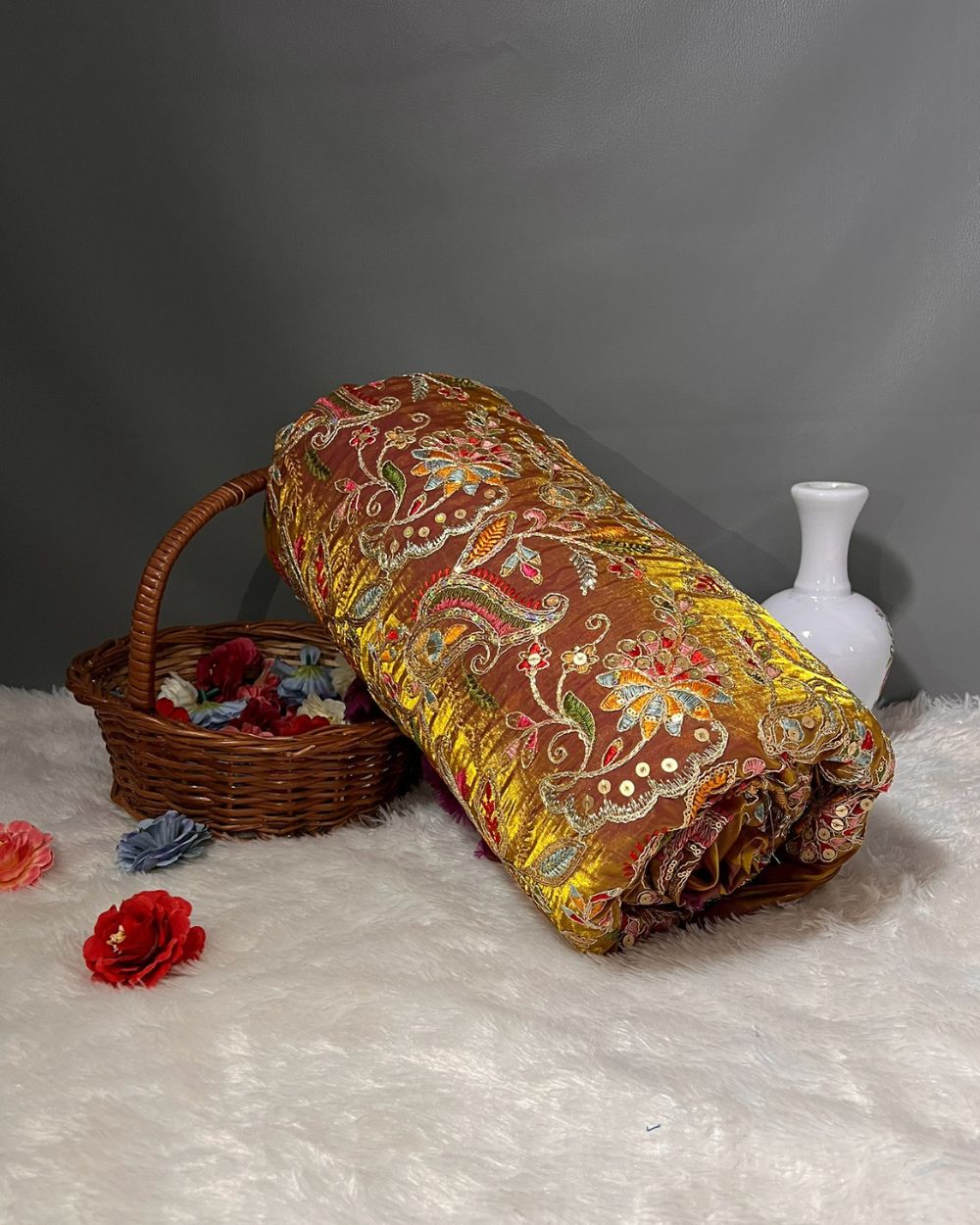 Space Silk Work Golden Colour 42 Inches Width