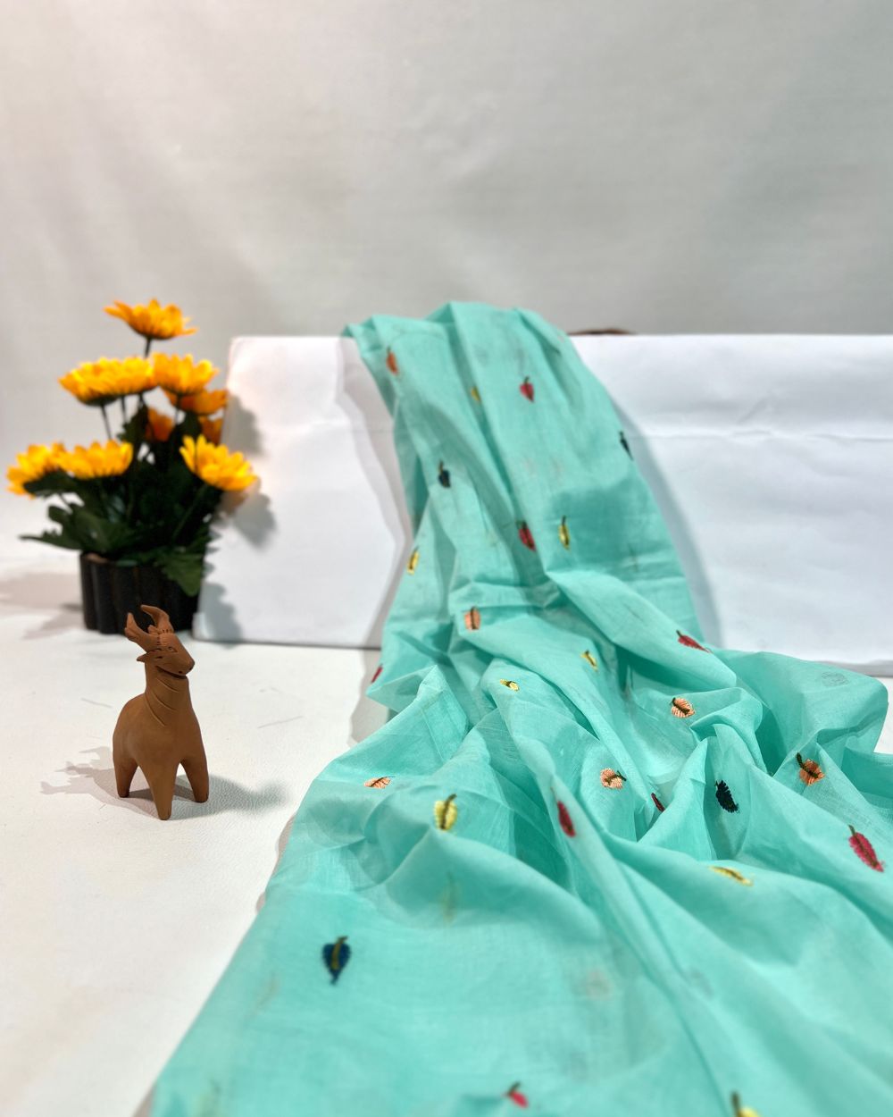 Mal Cotton with Thread Work Light Pista Colour 42 Inches Width