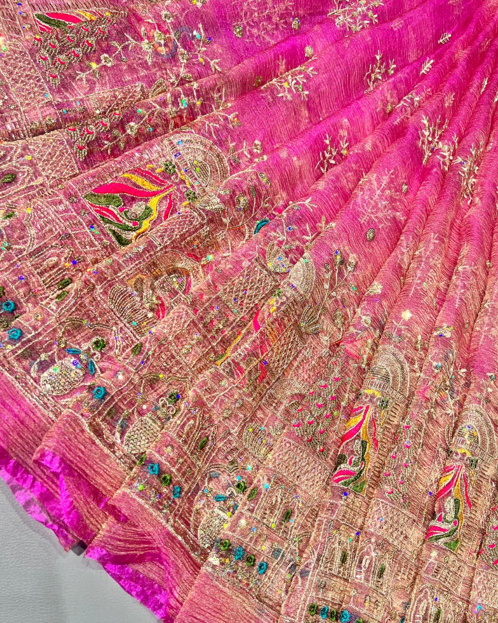 Premium Organza Crush Work Blush Pink Colour 42 Inches Width