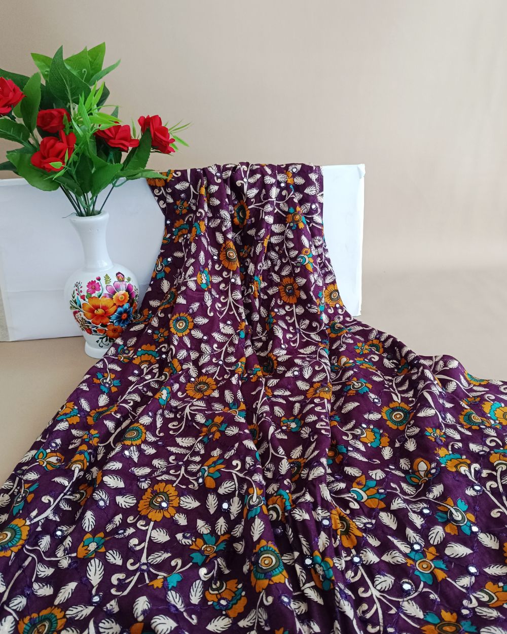 Cotton Abla Work Dark Purple Colour 42 Inches Width