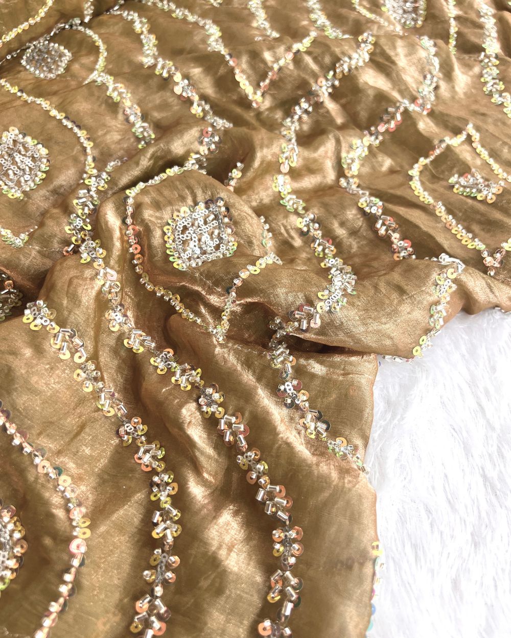 Space Silk Work Pastel Golden Colour 42 Inches Width