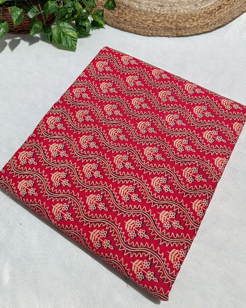 Ajrakh Cotton Natural Dye Block Printed Red Colour 42 Inches Width