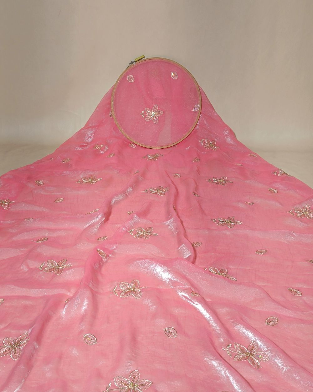 Space Silk Work Peach Pink Colour 47 Inches Width