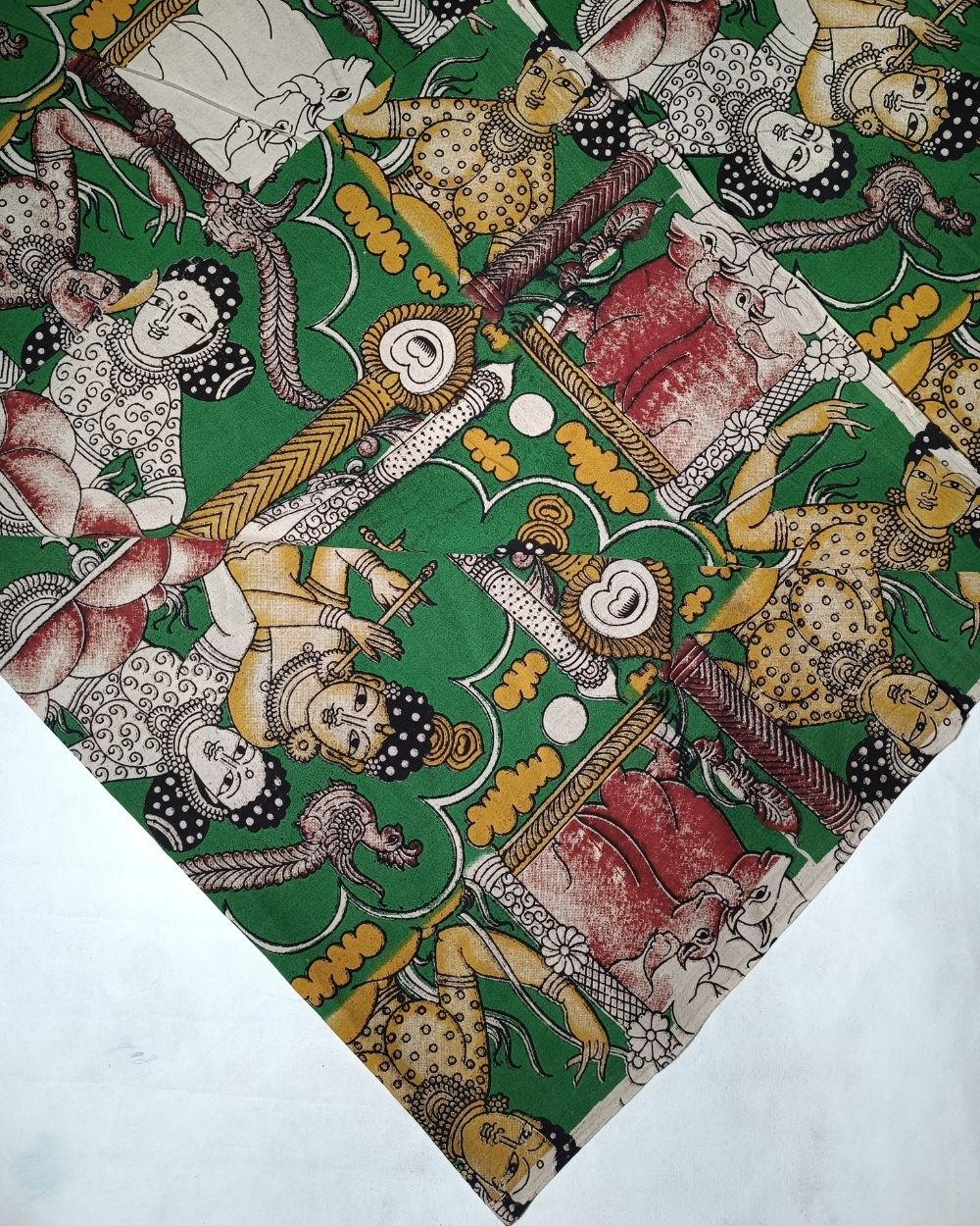 Hand Block Printed Cotton Kalamkari Green Colour 46 Inches Width