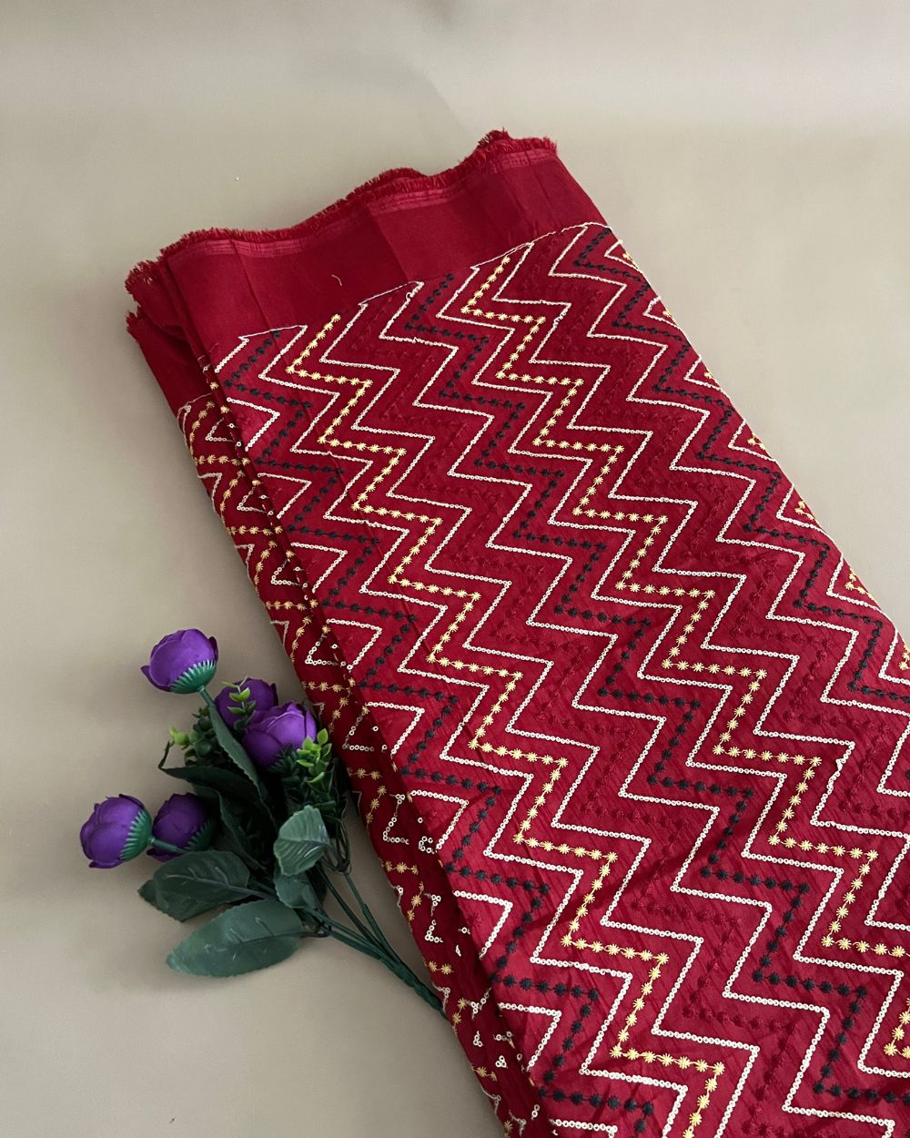 Mulberry Work Red Colour 44 Inches Width