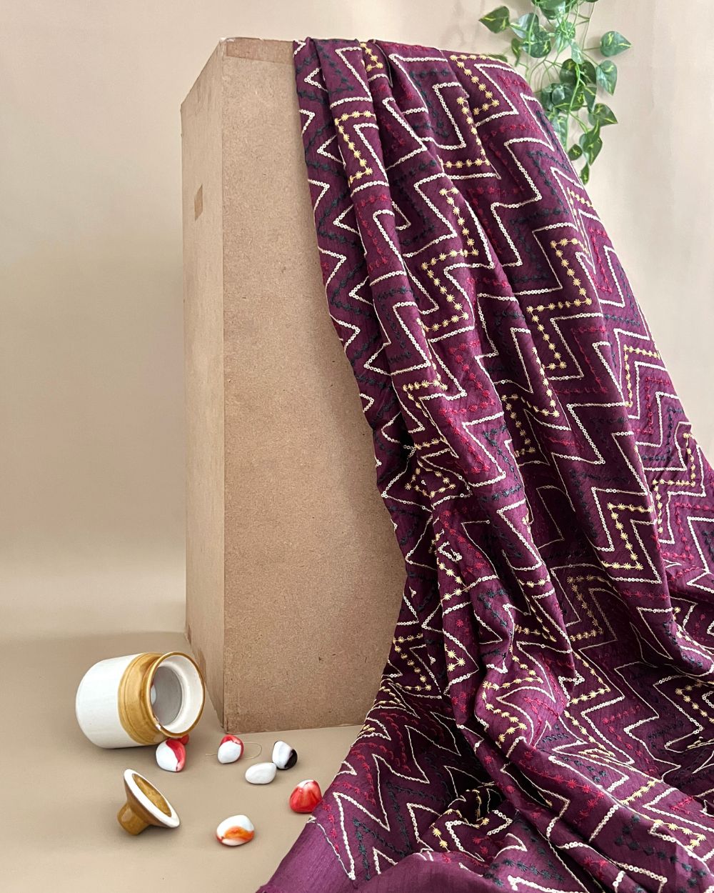 Mulberry Work Wine Colour 44 Inches Width