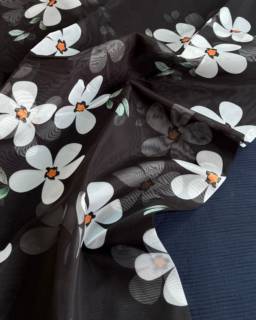 Premium Printed Organza Black Colour 42 Inches Width