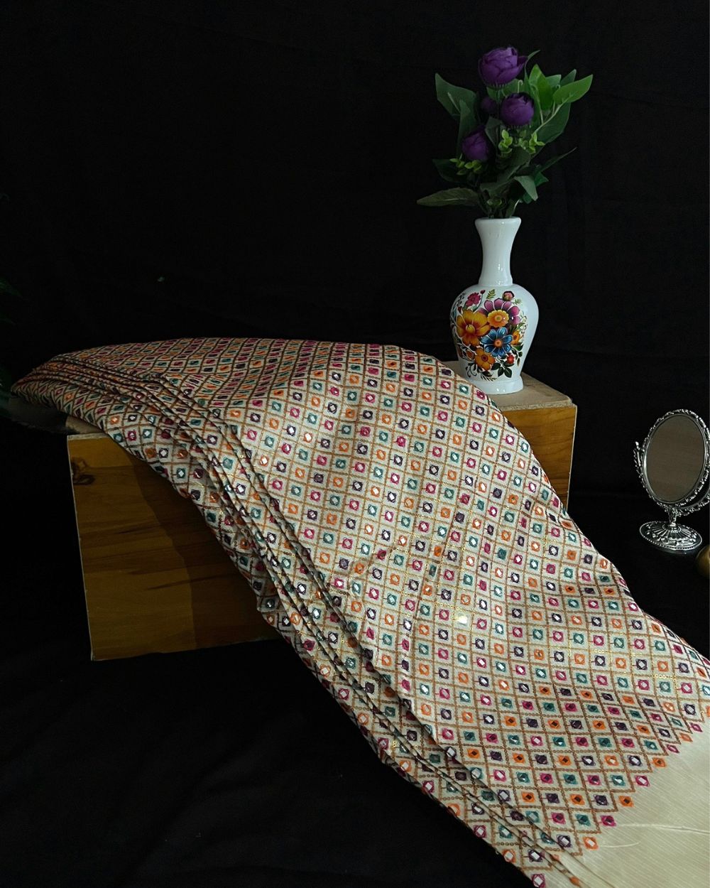 Mulberry Work Pearl White (Multicolor) 44 Inches Width