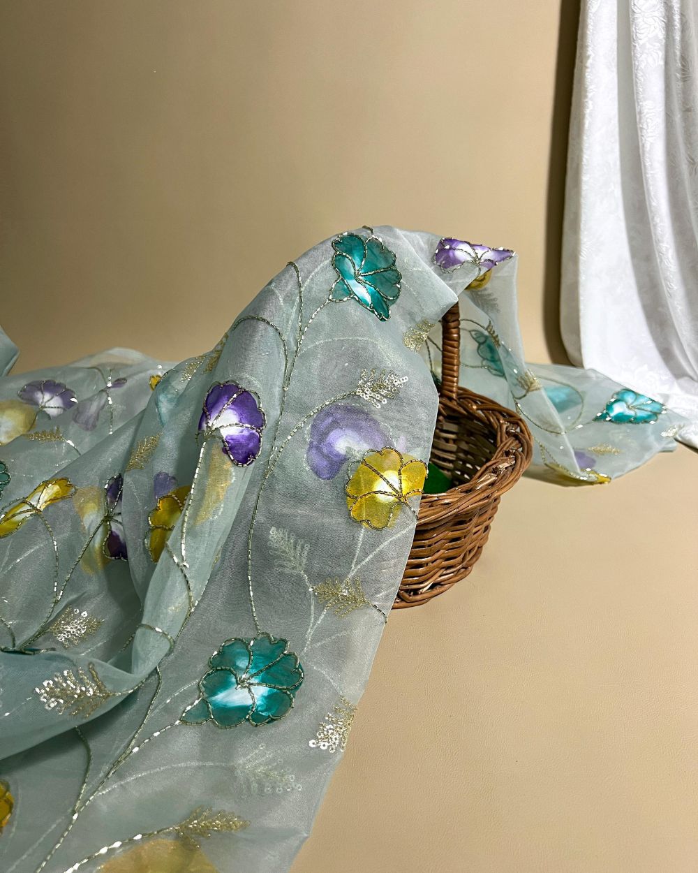 Premium Organza Work Sky Blue Colour 45 Inches Width