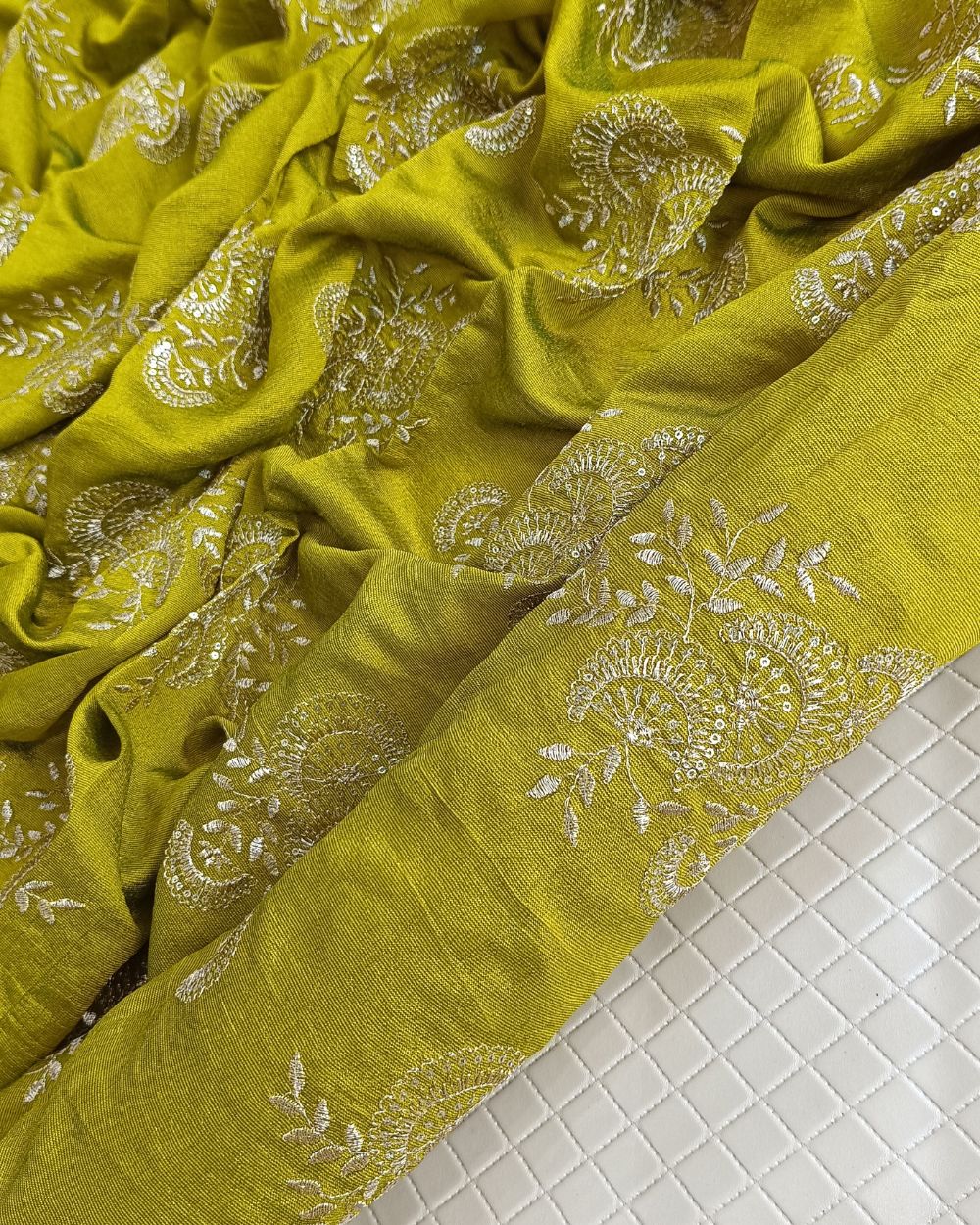 Jute Work Mehendi Green Colour 42 Inches Width