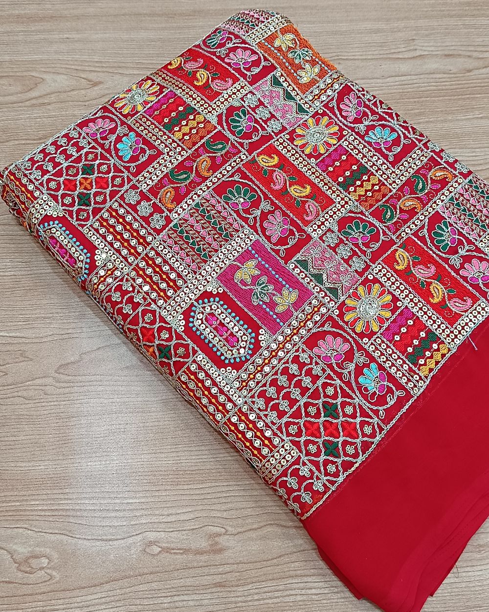 Georgette Work Red (Multicolor) Colour 43 Inches Width