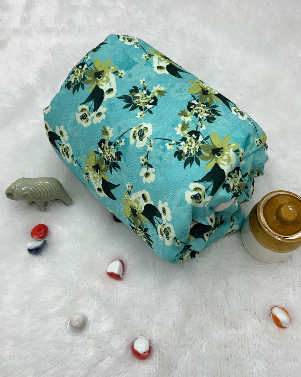 Printed Mix Cotton Turquoise Blue Colour 45 Inches Width